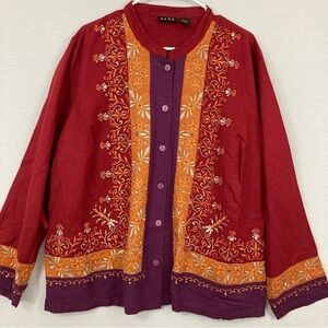 Vintage 100% Silk Floral Embroidered Long Sleeve Button Down size 1X